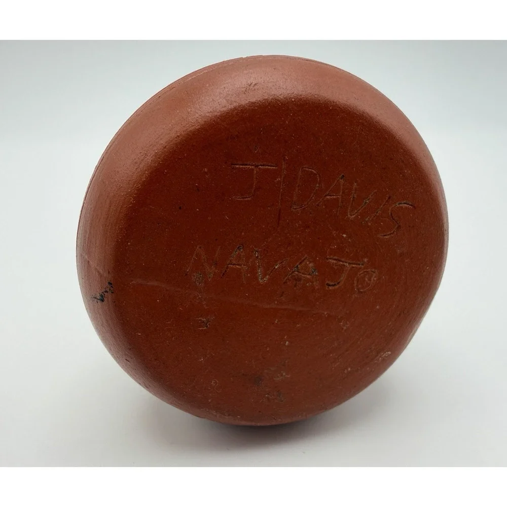 Navajo Miniature Terra Cotta Vase Etched Sgraffito Painted Geometric Signed